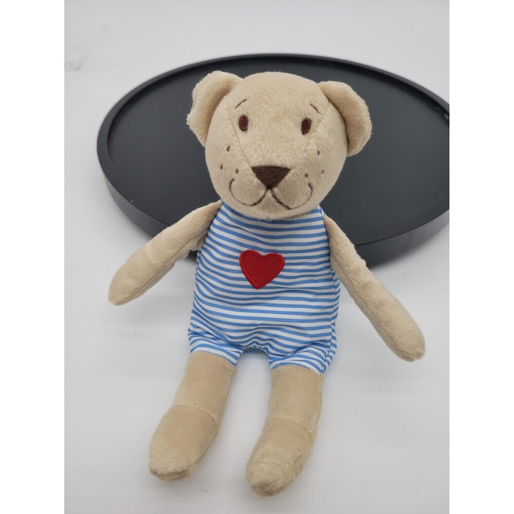 IKEA Fabler Bjorn Small Teddy Bear Blue Stripe Red Heart Light Brown Plush 9"